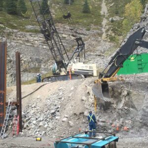 Cranes Erecting Steel for the Canyon Creek Retaining Wall Project