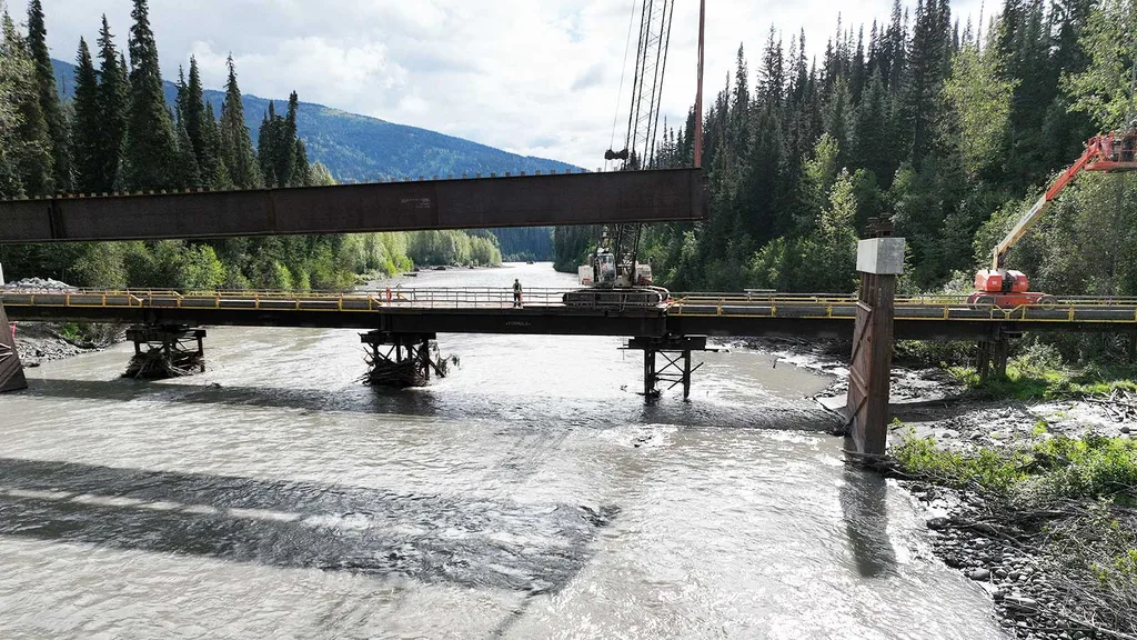 Erecting Steel for the Bell Irving Bridge Project