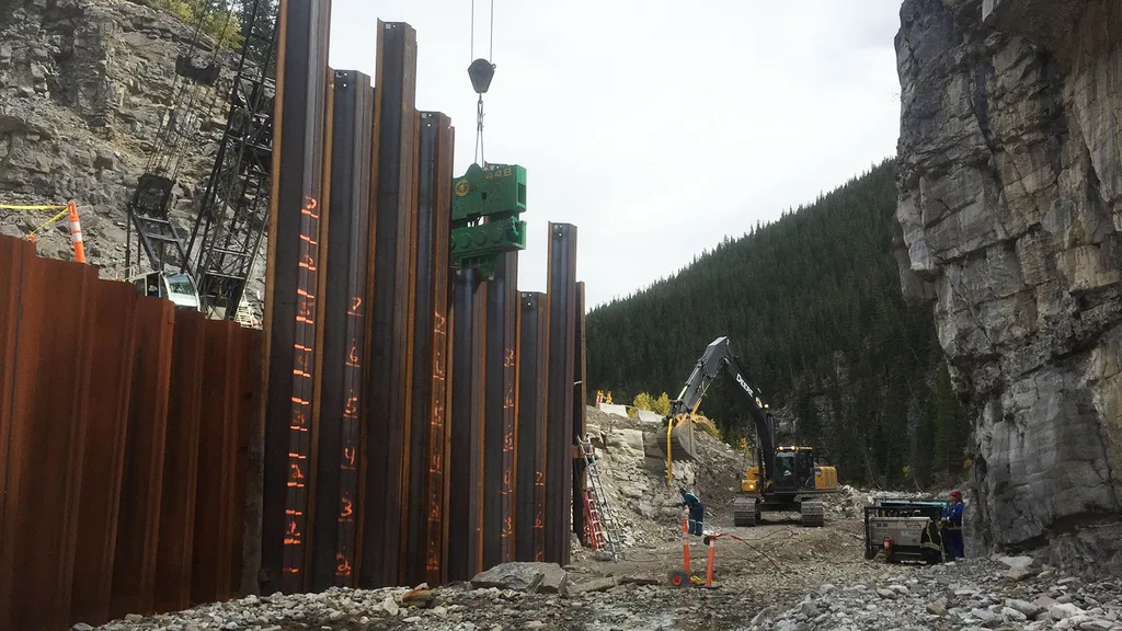 Erecting Steel for the Canyon Creek Retaining Wall Project