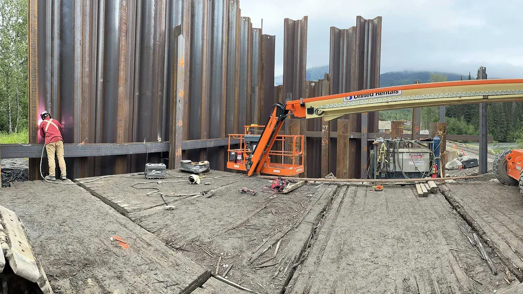 Erecting Steel for the Bell Irving Bridge Project