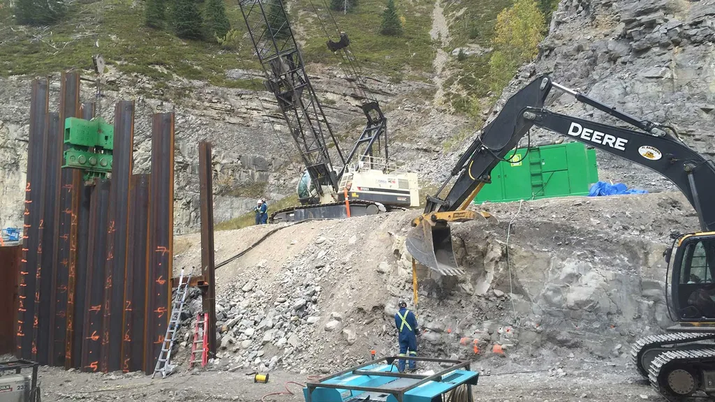 Cranes Erecting Steel for the Canyon Creek Retaining Wall Project