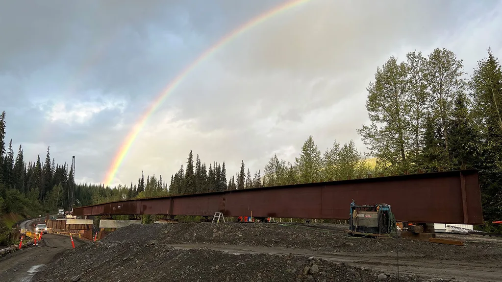 Bell Irving Bridge Project with a Rainbow