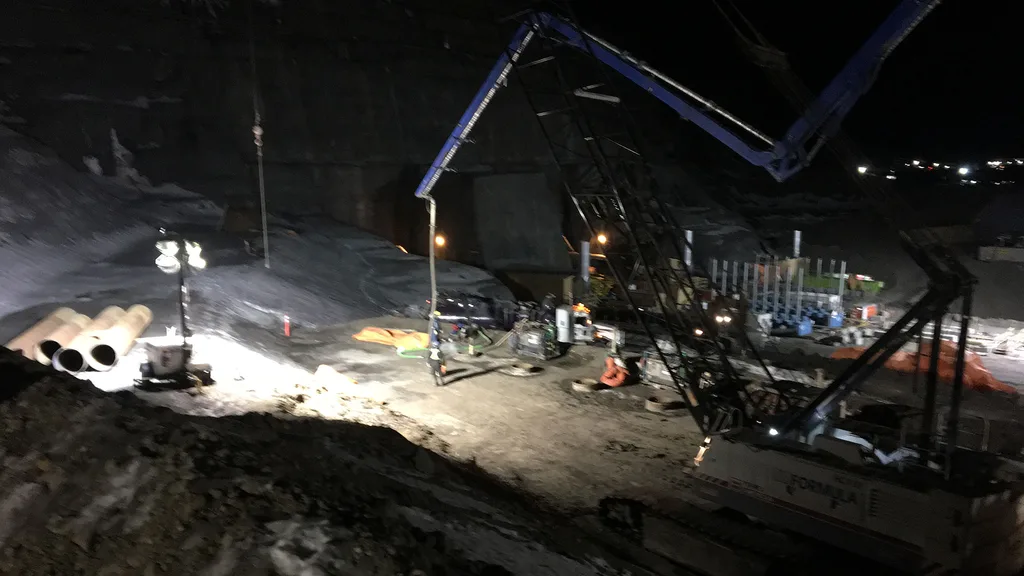 Portal Intake Water and Drainage Project at night