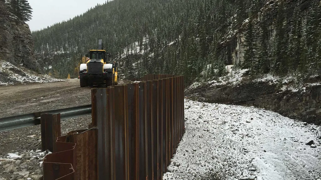 Erecting Steel for the Canyon Creek Retaining Wall Project