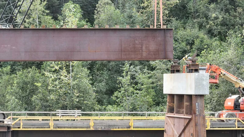 Erecting Steel for the Bell Irving Bridge Project